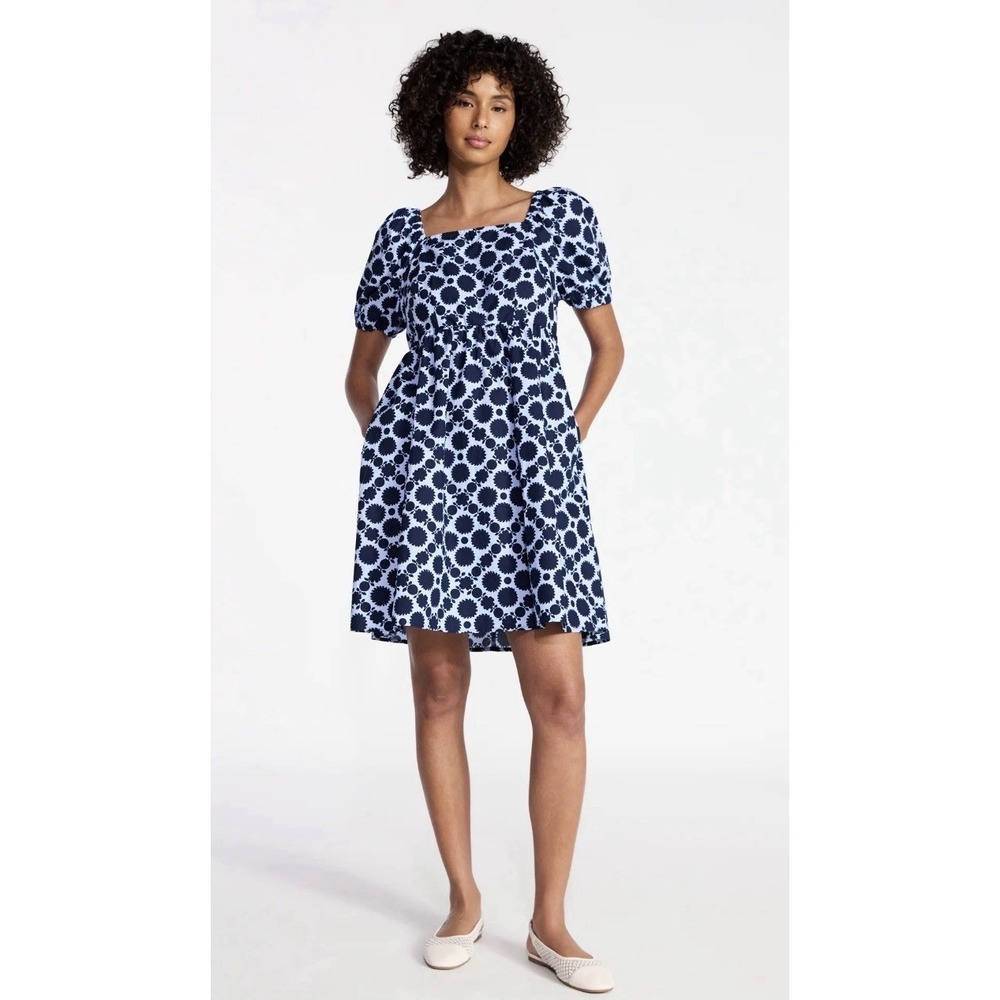Women's Blue Tie Back Mini Dress with Puff Sleeves, size XL wedding Formal Bow